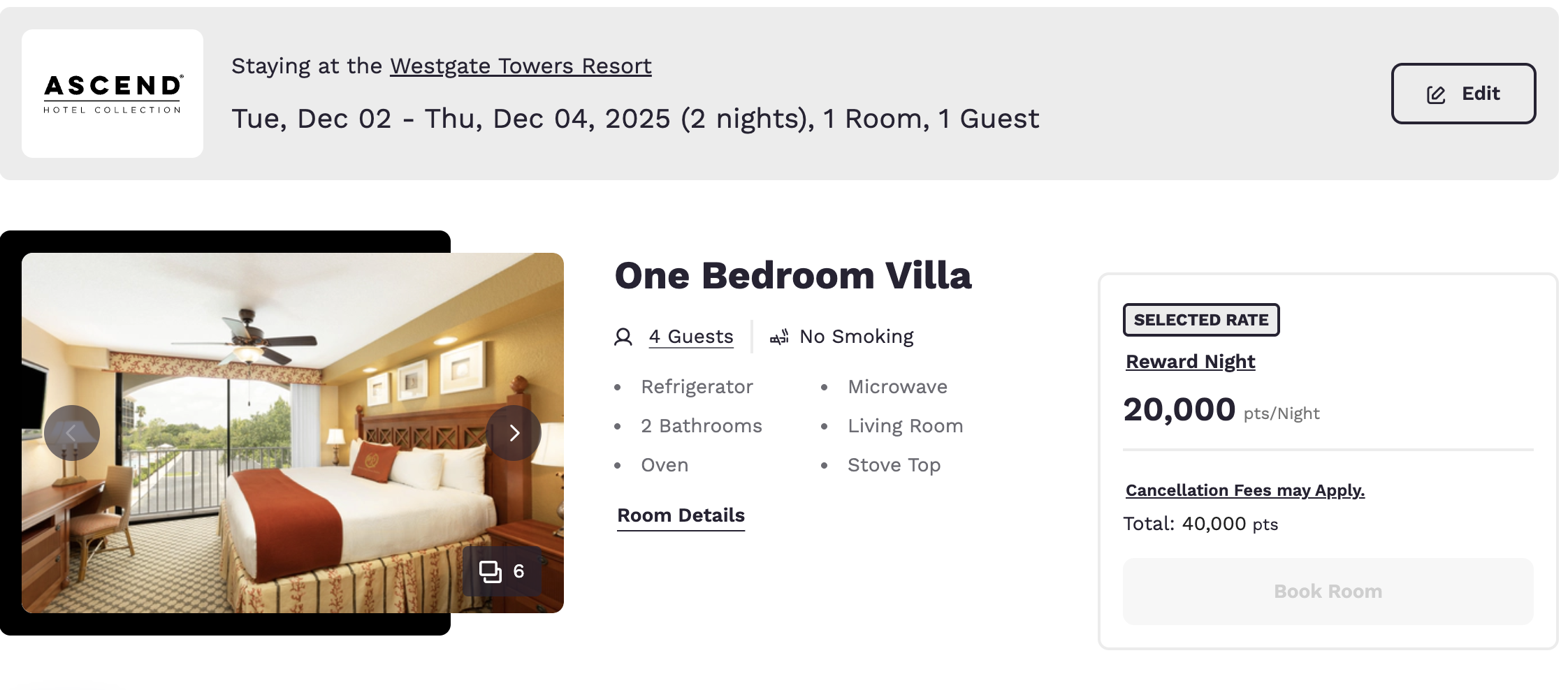 Wyndham Towers award night booking